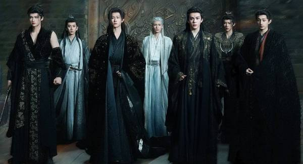 Veil of Shadows cast group photo with main characters in historical fantasy costumes